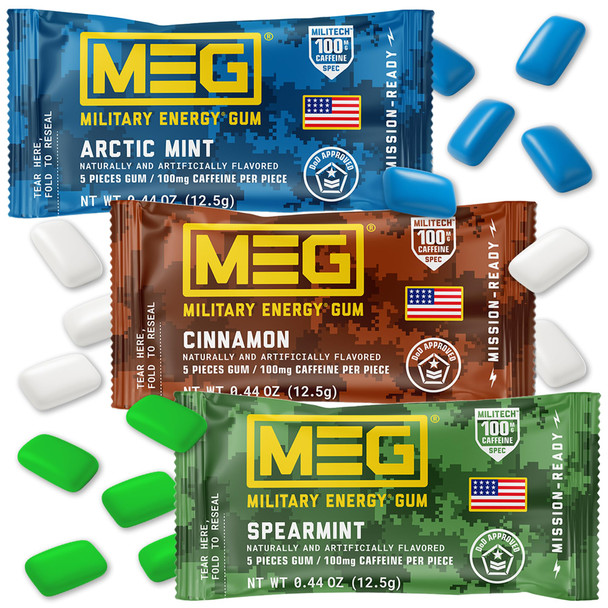 Meg Gum  Military Energy Gum  100Mg Of Caffeine Per Piece  15 Piece Sample Pack  Caffeine Gum To Boost Performace Energy And Focus Gum  Caffeinated Gum Military Gum Sports Gum Gym Gum