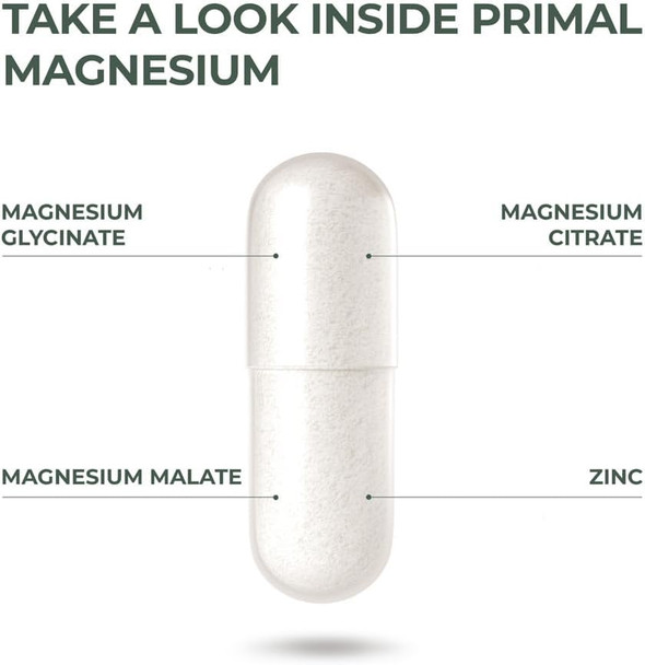 Magnesium Supplement Complex 310Mg By Primal Harvest With Magnesium Glycinate, Citrate, Malate, And Zinc 120 Capsules
