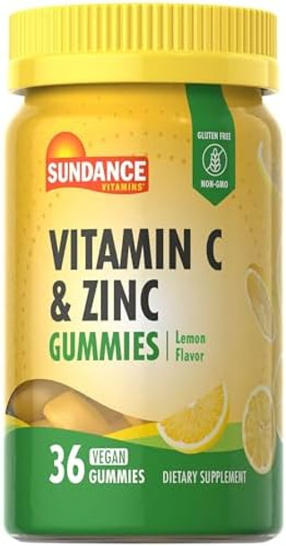 Sundance Vitamin C And Zinc Gummies  36 Count  Lemon Flavor  Vegan, Non-Gmo, And Gluten Supplement