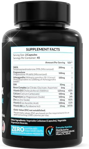 Dhea Micronized 200Mg Complex With Pregnenolone 100Mg Supplement For Men & Women With Ashwagandha, Dim, Magnesium, Boron, Calcium , Zinc, Vitamin D3, C And B6 Hormone Support - Made In Usa 90 Capsules
