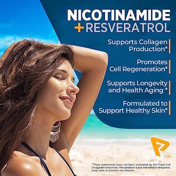 Nicotinamide 500 Mg With Resveratrol 100 Mg 120 Veggie Capsules - Vitamin B3 No-Flush, Non-Gmo, Gluten-Free, Made In Usa