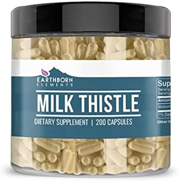 Earthborn Elements Milk Thistle 200 Capsules, Pure & Undiluted, No Additives