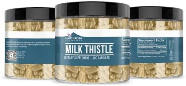 Earthborn Elements Milk Thistle 200 Capsules, Pure & Undiluted, No Additives