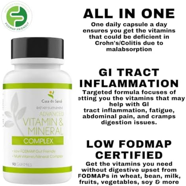 Advanced Vitamin & Mineral Gummies, Low Fodmap Certified Crohn'S Supplement Crohn'S & Colitis Supplements Ibd, Ibs, Sibo Or Malabsorption Nutritional Support Gut Friendly, No Bloating