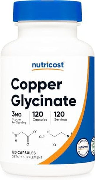 Nutricost Copper Glycinate Capsules (120 Capsules, 3Mg Copper Per Serving) - Non Gmo, Vegan
