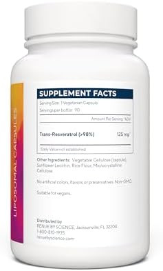 Renue By Science Resveratrol  High Strength Liposomal Resveratrol Supplement  90 Trans Resveratrol Capsules  125Mg Reservatrol Per Serving  Non-Gmo  Made In The Usa Third Party Tested