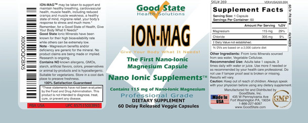 Good State Ion-Mag  Ionic Magnesium  Nano Sized Mineral Technology  Supports Healthy Breathing & Cardiovascular Health  115 Mg Per Serving  60 Capsules
