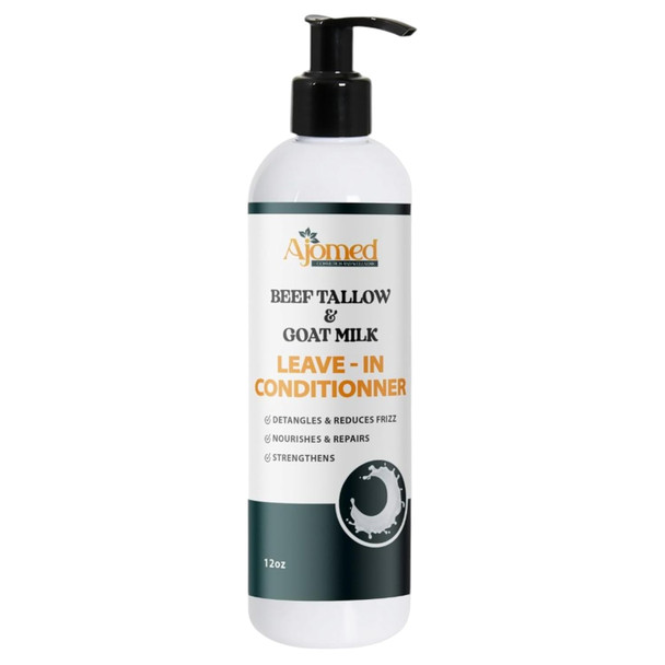 Beef Tallow & Goat Milk Leave-In Conditioner Handmade Hair Detangler- Anti-Frizz Dreadlock Moisturizer-Split Ends Breakage (12 Fl Oz)