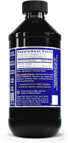 Quantum Nutrition Labs Zinc - Liquid Zinc Drops, Zinc Supplements, Zinc Tincture For Adults, 25Mg Zinc Sulfate Per Serving For Metabolic Function & Immune Support - 8 Fl Oz Bottle