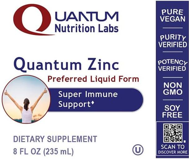 Quantum Nutrition Labs Zinc - Liquid Zinc Drops, Zinc Supplements, Zinc Tincture For Adults, 25Mg Zinc Sulfate Per Serving For Metabolic Function & Immune Support - 8 Fl Oz Bottle