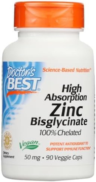 Doctor'S Best High Absorption Zinc Bisglycinate 50Mg High Potency Supporting Enhancing Immune System Antioxidant Vc, 90 Count