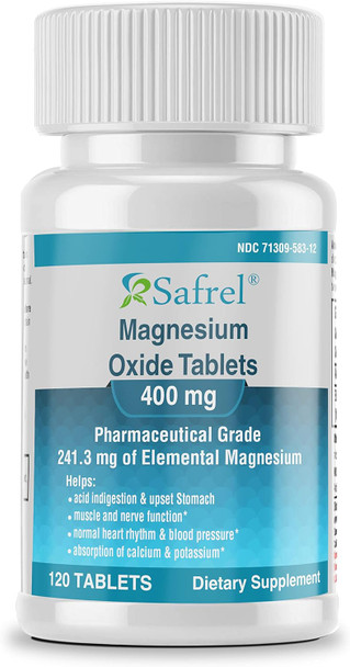 Safrel Safrel Magnesium 400Mg [High Potency] Supplement – Magnesium Oxide For Immune Support, Muscle Recovery, Leg Cramps, Relaxation - 120 Tablets