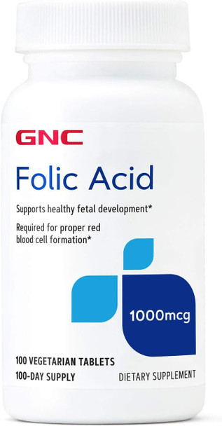 Gnc Folic Acid 1000Mcg  Supports Healthy Fetal Development  Required For Proper Red Blood Cell Formation  Vegetarian Formula  100 Count