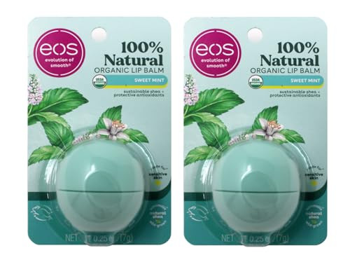 Eos Sweet Mint Organic Lip Balm - Natural Shea, Gluten-Free, For Sensitive Skin 0.25 Oz (Pack Of 2)