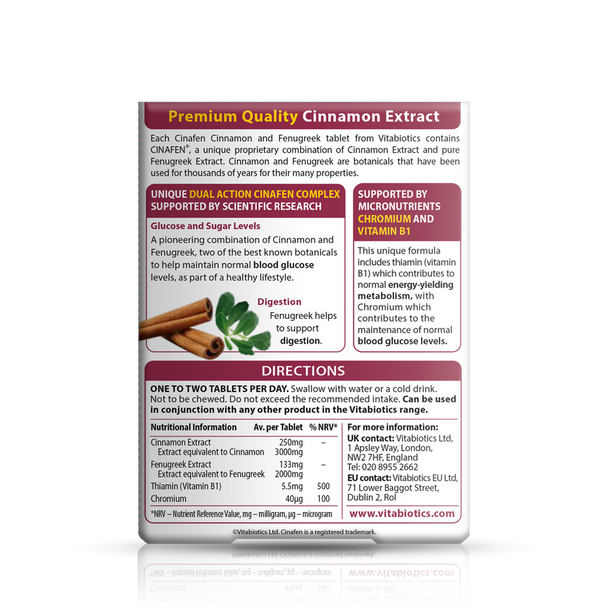 Vitabiotics Cinafen Cinnamon And Fenugreek 60 Tablets