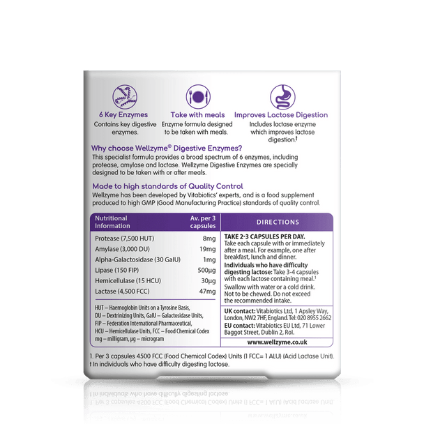 Vitabiotics Wellzyme Digestive Enzymes 60 Capsules