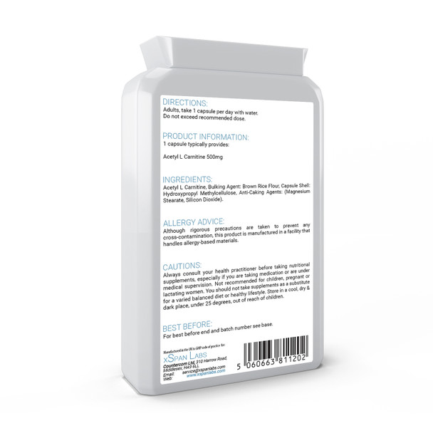 Xspanlabs Acetyl-L-Carnitine 500mg 90 Capsules - High-Strength ALCAR with no D-carnitine
