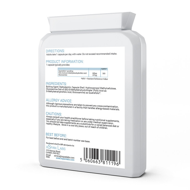 Xspanlabs Methyl Folate 600µg - 90 Capsules as Quatrefolic 5-MTHF Supplement