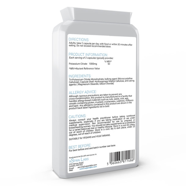Xspanlabs Potassium Citrate 1000mg - Daily dose , 120 Capsules