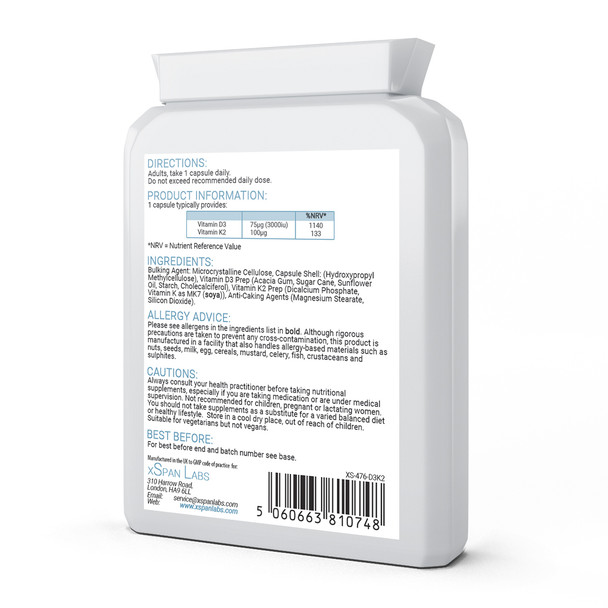 Xspanlabs Vitamin D 3,000 IU & Vitamin K2 100ug MK7 - 90 Capsules