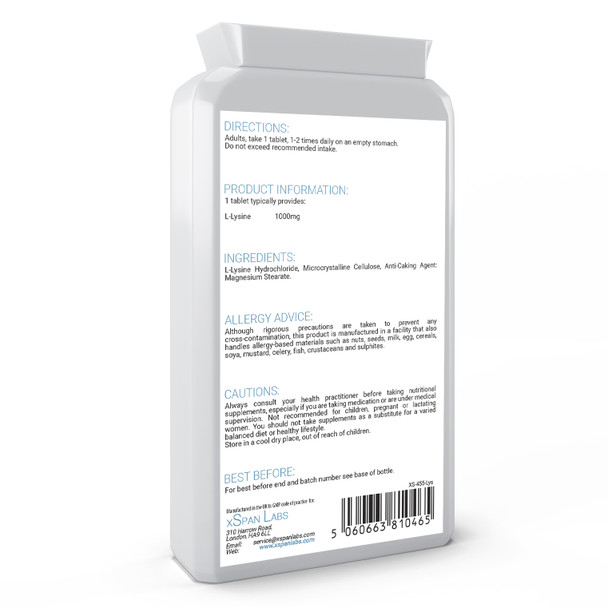 Xspanlabs L-Lysine , 1,000mg 90 Tablets