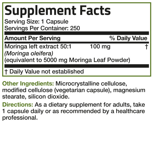 Bronson Moringa Oleifera Leaf Extract - 5,000 mg 250 Count