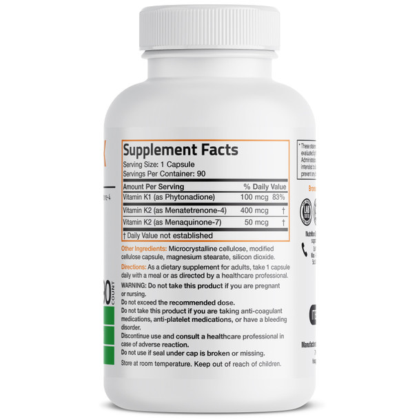 Bronson Vitamin K Triple Play with K1 and K2 - 550 mcg 90 Count