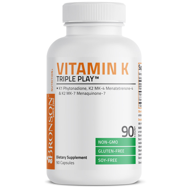 Bronson Vitamin K Triple Play with K1 and K2 - 550 mcg 90 Count