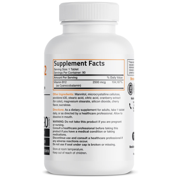 Bronson Vitamin B12 Sublingual Quick Release - 2,500 mcg - Cherry 90 Count