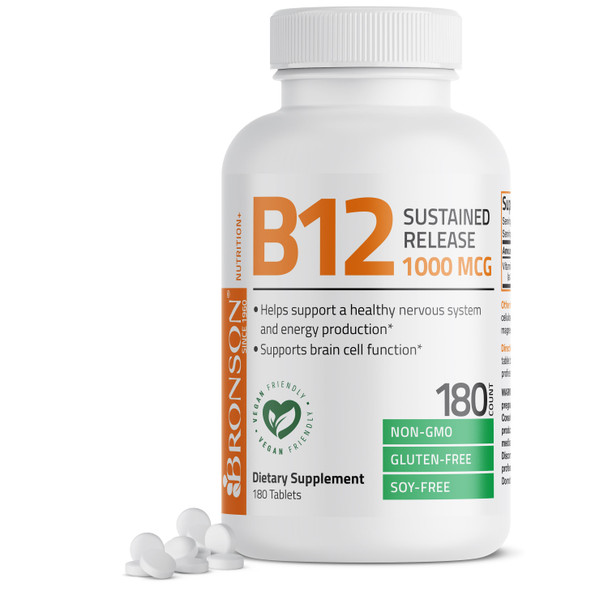 Bronson Vitamin B12 Sustained Release Non-GMO - 1,000 mcg 180 Count