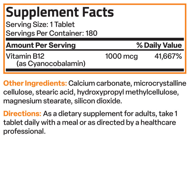 Bronson Vitamin B12 Sustained Release Non-GMO - 1,000 mcg 180 Count