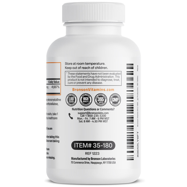 Bronson Vitamin B12 Sustained Release Non-GMO - 1,000 mcg 180 Count