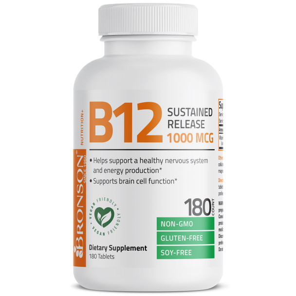 Bronson Vitamin B12 Sustained Release Non-GMO - 1,000 mcg 180 Count