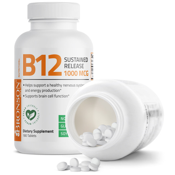 Bronson Vitamin B12 Sustained Release Non-GMO - 1,000 mcg 180 Count