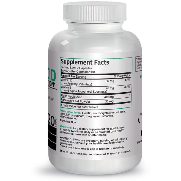 Bronson Alpha Lipoic Acid (ALA) With Vitamin C & E - 100 mg 120 Count
