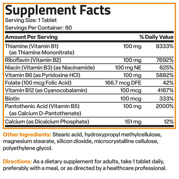 Bronson Super Vitamin B 100 Complex Sustained Release 60 Count