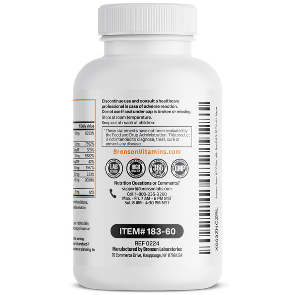 Bronson Super Vitamin B 100 Complex Sustained Release 60 Count