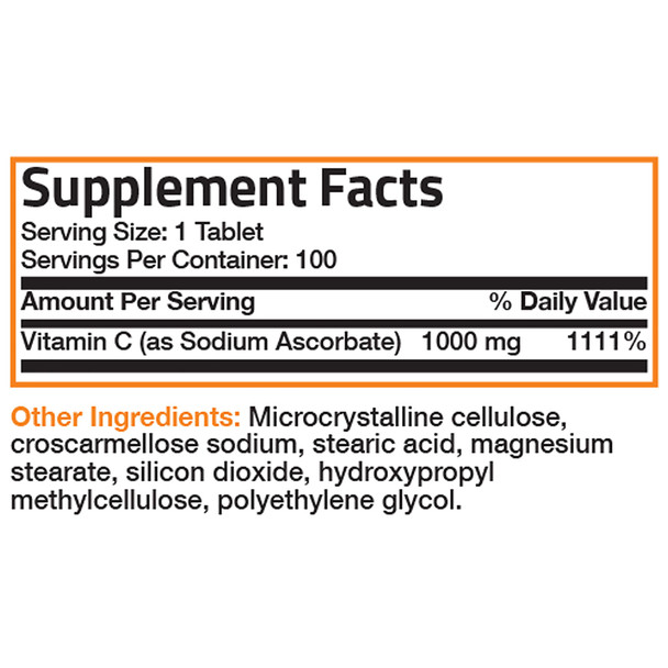 Bronson Vitamin C Sodium Ascorbate Non-Acidic Non-GMO - 1000 mg 100 Count