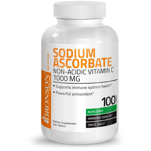 Bronson Vitamin C Sodium Ascorbate Non-Acidic Non-GMO - 1000 mg 100 Count