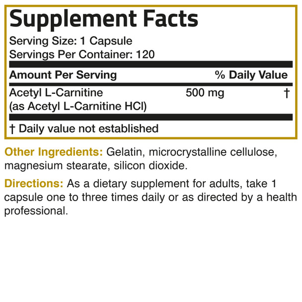 Bronson Acetyl L-Carnitine - 500 MG 120 Count