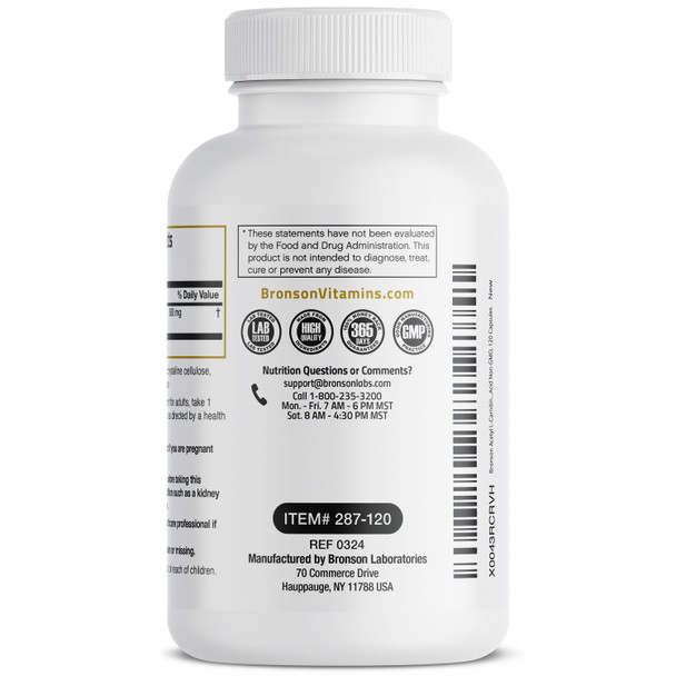 Bronson Acetyl L-Carnitine - 500 MG 120 Count