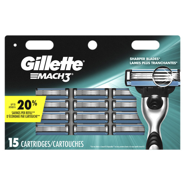 Gillette Mach3 Men's Razor Blade Refills, 15 Count