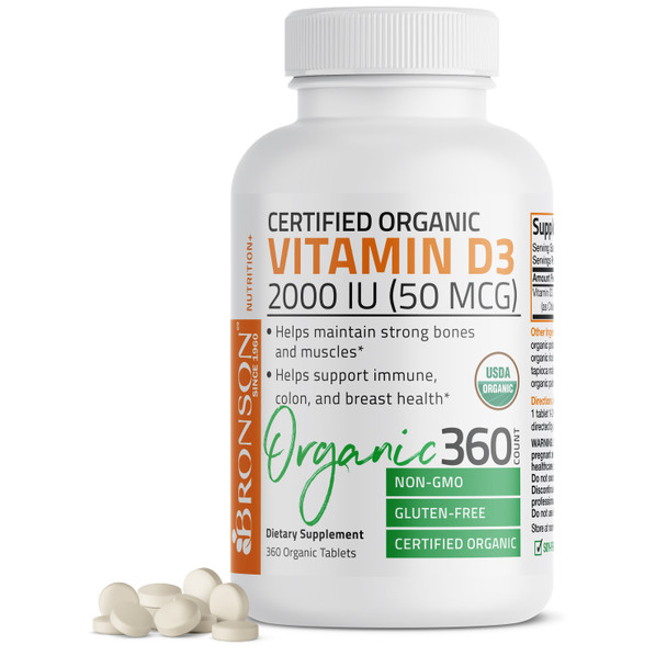 Bronson Vitamin D3 USDA Certified Organic - 2,000 IU 360 Count