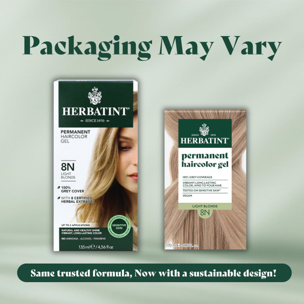 Herbatint Permanent Haircolor Gel 8N Light Blonde Alcohol Free Vegan 100% Grey Coverage - 4.56 oz