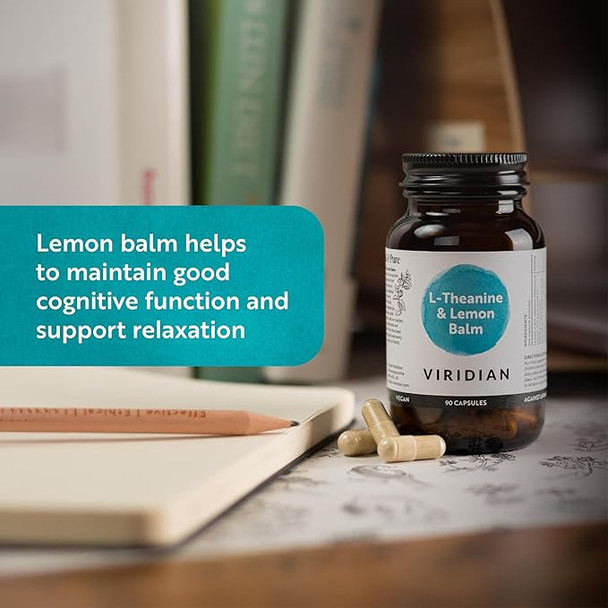 Viridian - L-Theanine and Lemon Balm 90 Veg Caps | 300mg Lemon Balm Extract & 200mg L-Theanine | Supports Cognitive Function | 100% Active Ingredients with No Fillers or Artificial Additives