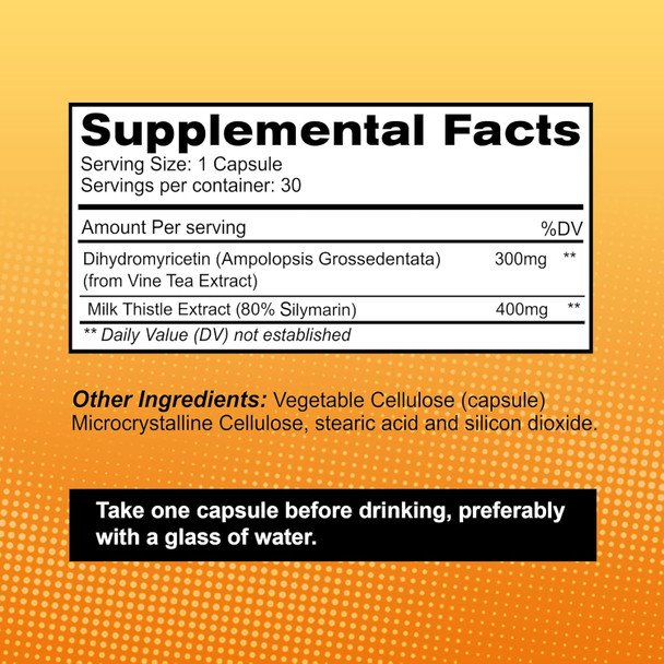 Dihydromyricetin (DHM) Supplement - Better Morning Recovery and Liver Detox Support Pills - with Milk Thistle Extract (400 mg) - 30 ct