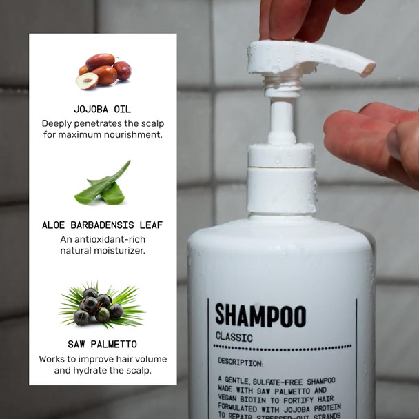 Blu Atlas Men's Natural Shampoo - For All Hair Types - Gentle Cleansing, Deep Hydrating Shampoo Vegan Sulfate and Paraben-Free- Classic Scent, 16 oz.
