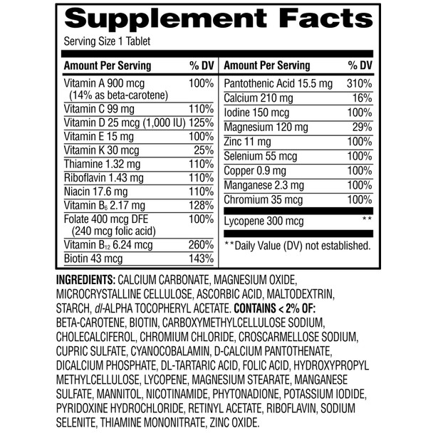Equate One Daily Men's Multivitamin Multimineral Supplement 100 Tablets