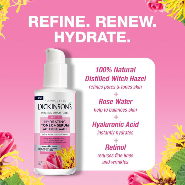 Dickinson's Witch Hazel Hydrating Toner + Serum with Rose Water 4 Oz