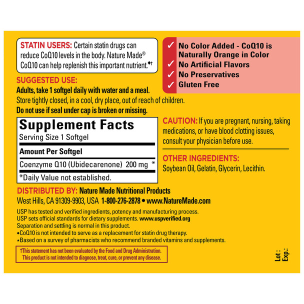 Nature Made CoQ10 200mg 80 Softgels